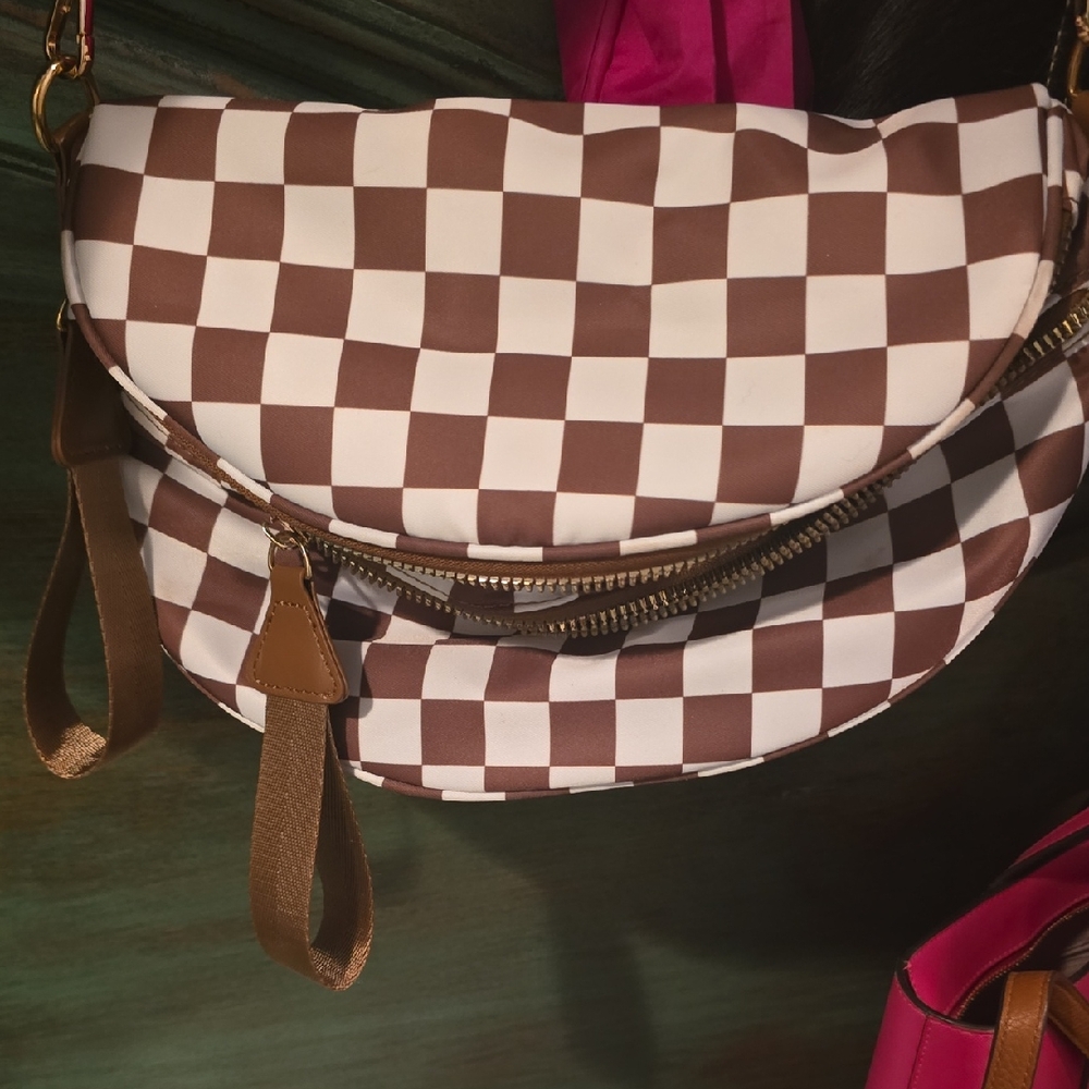 Checkered Brown and White Women's Bag